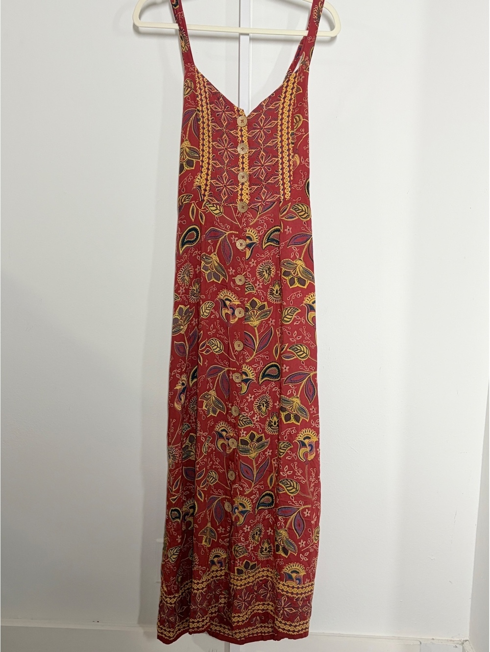 Angie Women's Bohemian Red Floral size M Rayon Maxi Dress with Button Front